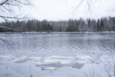 Kış güzel nehirde Kymijoki. Kouvola, Finlandiya
