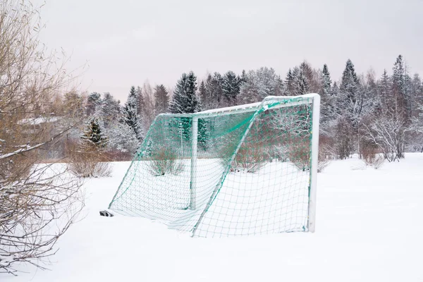 Γκολ Ποδόσφαιρο Εξωτερική Την Ημέρα Του Χειμώνα — Φωτογραφία Αρχείου