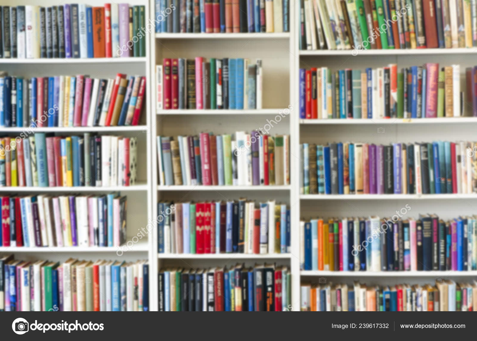 Blurred Image Colorful Bookshelf Secondhand Shop Stock Photo by