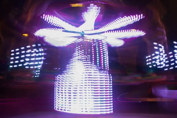 Blurry Colorful Carousel Motion Amusement Park Night Illumination Effect Bokeh — Stock Photo, Image