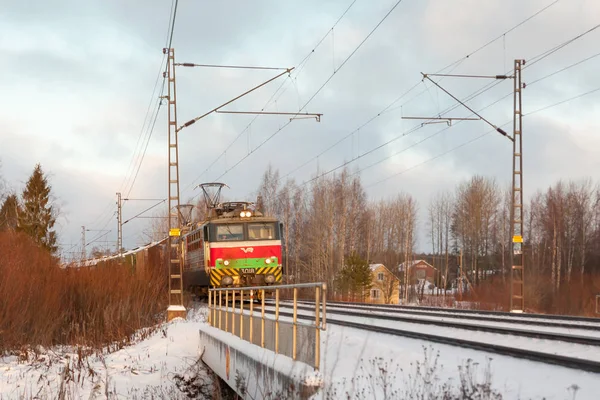 Kouvola Finland December 2018 Vracht Trein Winterochtend Finland — Stockfoto