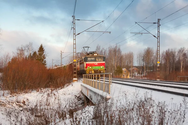 Kouvola Finland December 2018 Godståg Vintermorgon Finland — Stockfoto