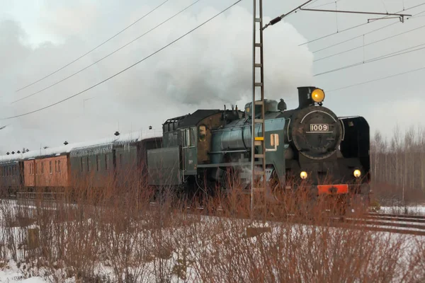 Kouvola Finland December 2018 Steam Train Ukko Pekka Going Kouvola — Stock Photo, Image