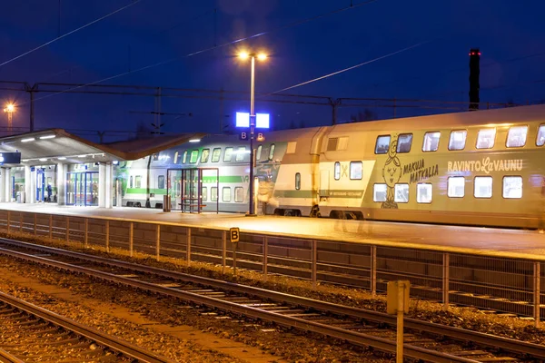 Kouvola Finlandia Novembre 2018 Foto Lunga Esposizione Treno Sulla Stazione — Foto Stock