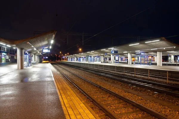 Kouvola Finland November 2018 Järnvägsstation Natten — Stockfoto