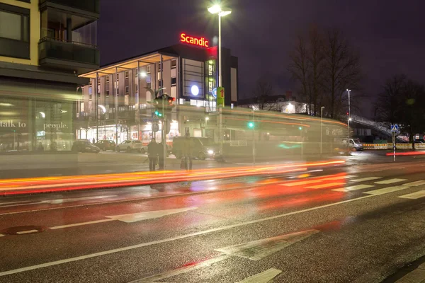 Kouvola Finnland November 2018 Langzeitbelichtungsfoto Nachtverkehr Auf Den Straßen Von — Stockfoto