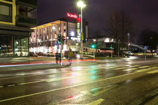 Kouvola Finnland November 2018 Langzeitbelichtungsfoto Nachtverkehr Auf Den Straßen Von — Stockfoto