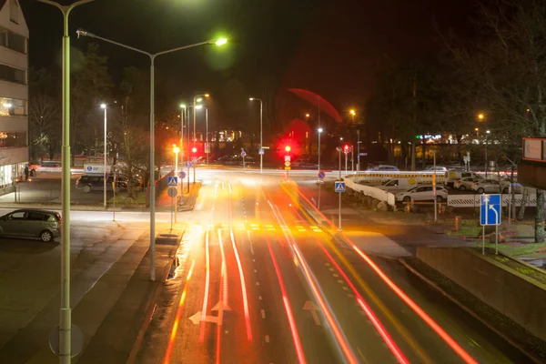 Kouvola Finlândia Novembro 2018 Foto Longa Exposição Tráfego Noturno Nas — Fotografia de Stock