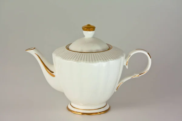 Beautiful White Porcelain Teapot White Background — Stock Photo, Image