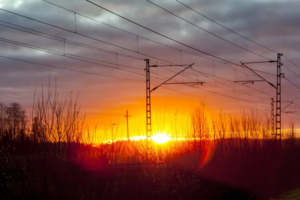 Schöner Sonnenaufgang Bei Der Eisenbahn Herbst Finnland — Stockfoto