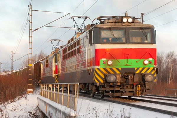 Tren Carga Mañana Invierno Finlandia — Foto de Stock