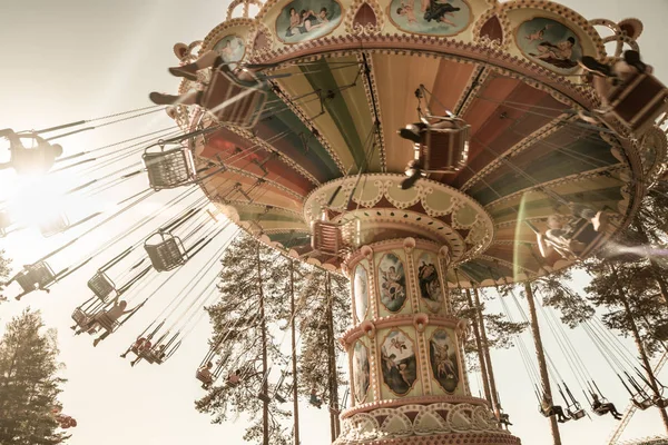 Kouvola, Finland - 18 May 2019: Ride Swing Carousel in motion in amusement park Tykkimaki — Stock Photo, Image