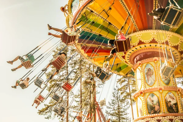 Kouvola, Finland - 18 May 2019: Ride Swing Carousel in motion in the amusement park Tykkimaki — стоковое фото