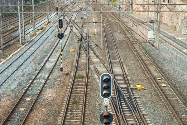 Railway tracks in Helsinki, Finland at summer day. — Stock Photo, Image