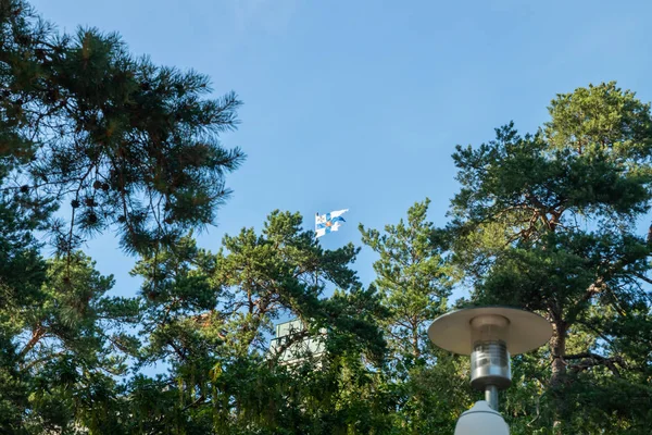 Naantali, Finnland - 28. Juni 2019: kultaranta, die offizielle Sommerresidenz des finnischen Präsidenten. Flagge gehisst - Präsident ist da. — Stockfoto