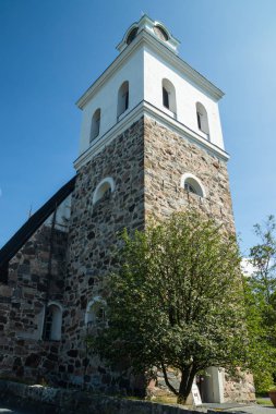 Rauma, Finlandiya - 27 Haziran 2019: Unesco Dünya Mirası listesindeyer alan eski Rauma Kilisesi, İskandinav ülkelerinin en büyük birleşik ahşap şehridir.