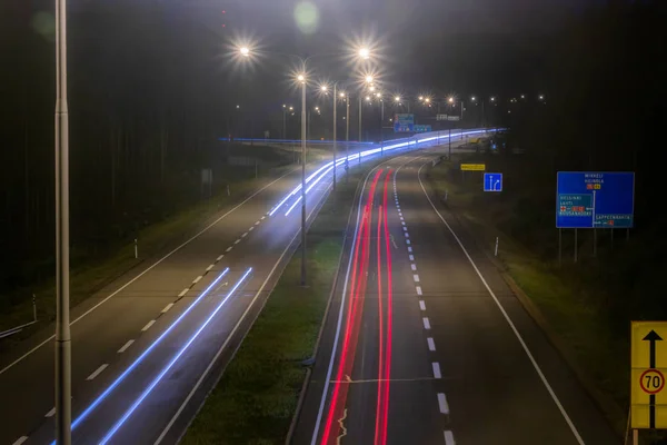 Kouvola, Finland - 24 August 2019: Long exposure photo. Night road in Kouvola, Finland — Stock Photo, Image
