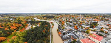 Eski Porvoo, Finlandiya 'nın panoramik hava manzarası.