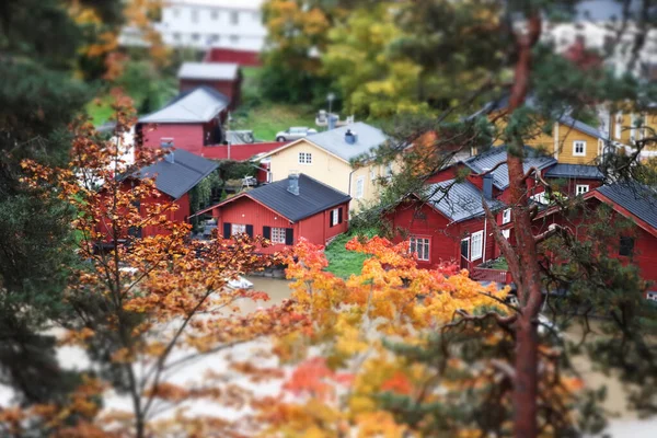 View of old Porvoo, Finland. Beautiful city autumn landscape with colorful wooden buildings. — Stock Photo, Image