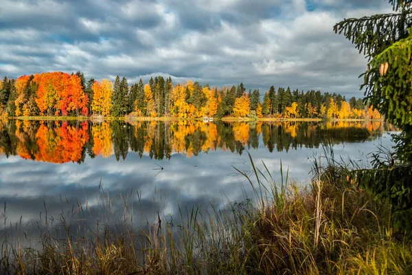 Bela paisagem matinal de outono de águas de rio de Kymijoki. Finlândia, Kymenlaakso, Kouvola — Fotografia de Stock