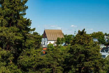 Porvoo Katedrali ve eski Porvoo kasabasının güzel panoramik manzarası