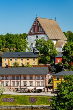 Porvoo Katedrali ve eski Porvoo kasabasının güzel panoramik manzarası