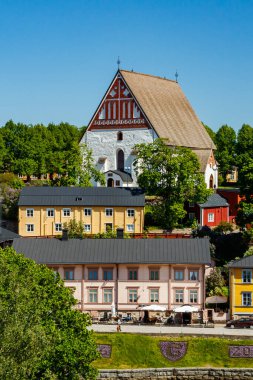 Porvoo Katedrali ve eski Porvoo kasabasının güzel panoramik manzarası