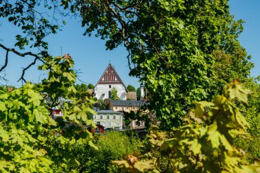 Porvoo Katedrali ve eski Porvoo kasabasının güzel panoramik manzarası