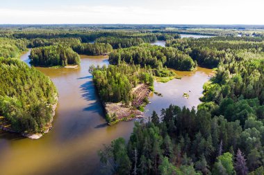 Finlandiya Kymijoki nehrinde hızlı Ahvionkoski 'nin yaz manzarası.
