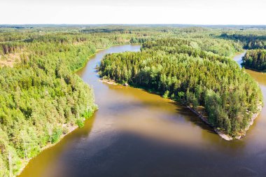 Finlandiya Kymijoki nehrinde hızlı Ahvionkoski 'nin yaz manzarası.