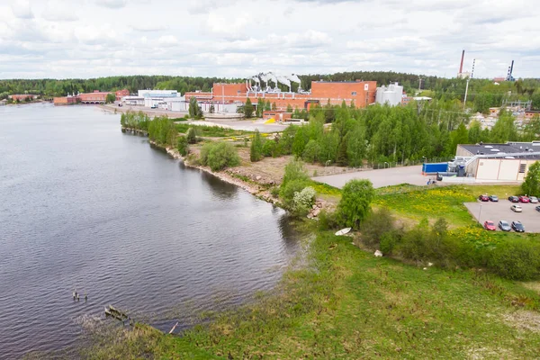 Vista Panorâmica Aérea Fábrica Cidade Inkeroinen Rio Kymijoki Finlândia — Fotografia de Stock