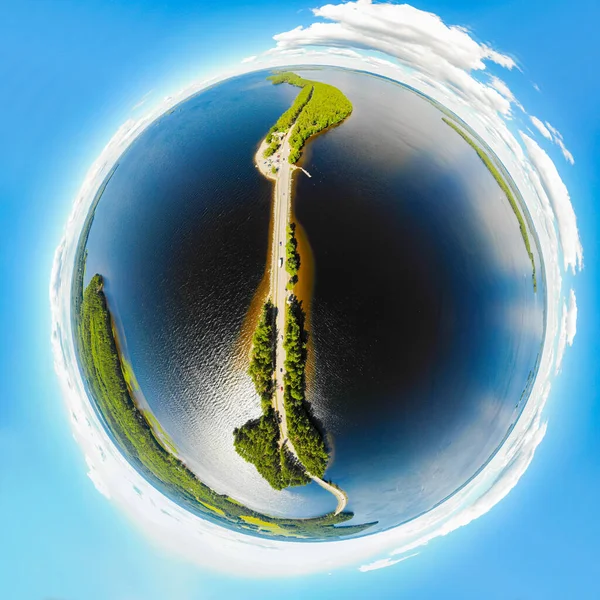 Aerial Panoramic View Form Small Planet Pulkkilanharju Ridge Lake Paijanne — Stock Photo, Image