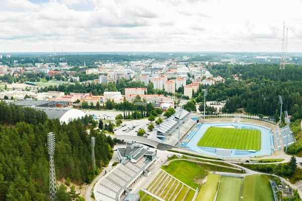 Lahti Finlandia Sierpnia 2020 Widok Miasto Lahti Centrum Sportowe Wieży — Zdjęcie stockowe