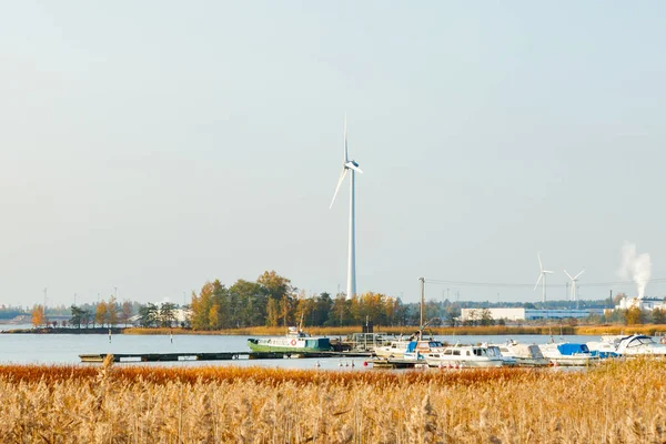 Wind turbines at the coast of Baltic sea, Hamina, Finland