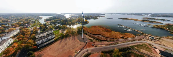 Vista Panorâmica Aérea Maior Bandeira Finlandesa Mundo Mastro Mais Alto — Fotografia de Stock