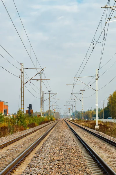 Two Lane Railroad Electric Power Lines — Stock Photo, Image