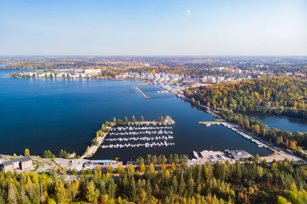 Letecký Pohled Město Lahti Přístav Podzim Ráno Finsko — Stock fotografie