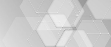 Soyut afiş web beyaz ve gri geometrik altıgen üst üste binen teknoloji kurumsal konsept arka plan