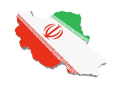 Iran haritası üzerinde beyaz izole bayrak, 3d resim, ayrıntılı gösteren resim