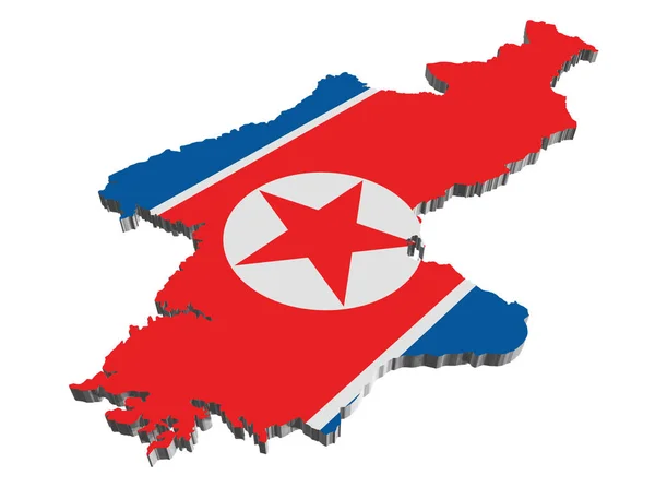 Detaljerad Bild Karta Över Nordkorea Med Flagga Illustration Isolerad Vit — Stockfoto