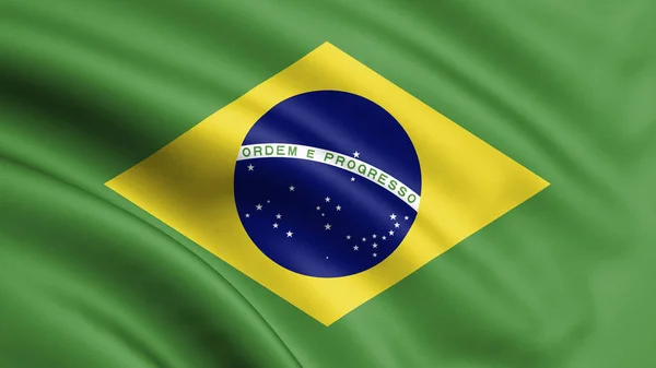 Bandiera Brasiliana Che Soffia Nel Vento Struttura Dello Sfondo Rendering — Foto Stock