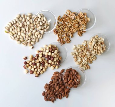 Sağlıklı gıda. Fındık Taş Masa üstü görünümünde ürün yelpazesine karıştırın. Arka plan görüntüsü için farklı baklagiller topluluğu yakın fındık, Antep fıstığı, badem, kaju fıstığı, fıstık, ceviz kadar. görüntü