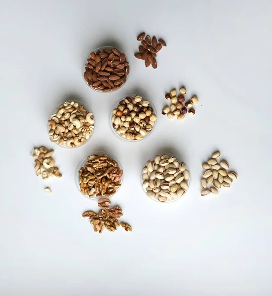 Healthy Food Nuts Mix Assortment Stone Table Top View Collection — Stock Photo, Image