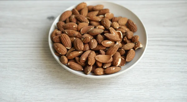 Healthy Food Background Image Close Almond Nuts Texture White Grey — Stock Photo, Image