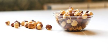 Arka plan görüntüsü için sağlıklı gıda fındık ela fındık kadar kapatın