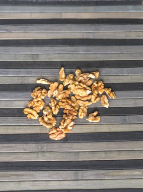 Arka plan görüntüsü için sağlıklı gıda ceviz kadar kapatın. Fındık doku üzerinde Üstten Görünüm