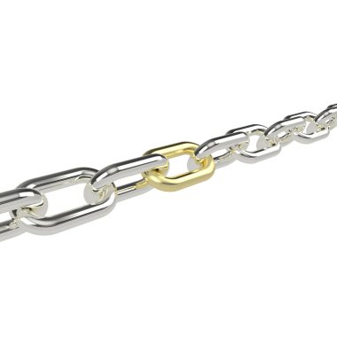 Bunların ortasındaki kırmızı bir bağlantı ile Gümüş Zincir gerisini ısıtmak başlıyor. Beyaz arka plan üzerinde izole. 3D render. 3D çizim