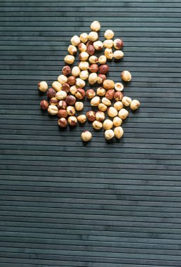 Arka plan görüntüsü için sağlıklı gıda fındık kadar kapatın. Fındık doku üzerinde Üstten Görünüm