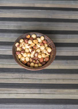 Arka plan görüntüsü için sağlıklı gıda fındık kadar kapatın. Fındık doku üzerinde Üstten Görünüm