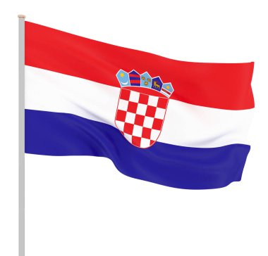  Rüzgarda esen Hırvatistan bayrağı. Arka plan dokusu. 3d render, bayrak sallayarak. - İllüstrasyon